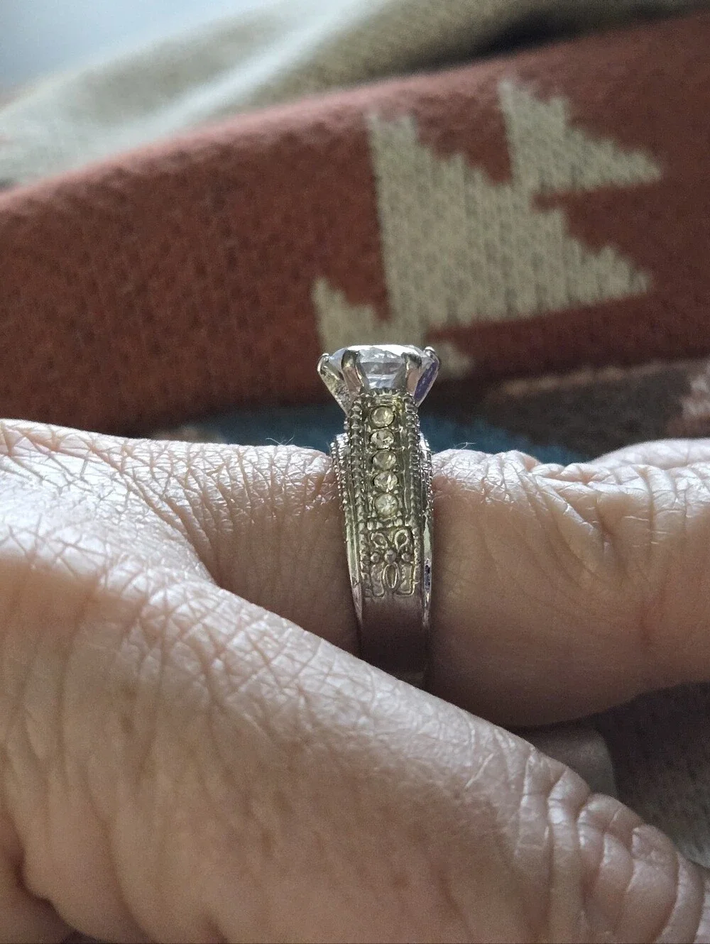 Silver Round Center Stone Engagement Ring with Accent Stones 3 Cttw